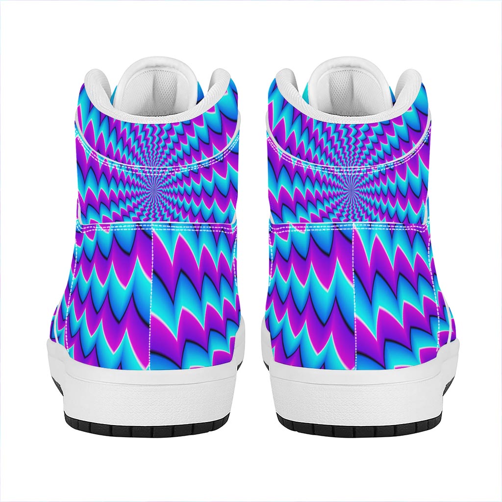 Blue Dizzy Moving Optical Illusion High Top Leather Sneakers
