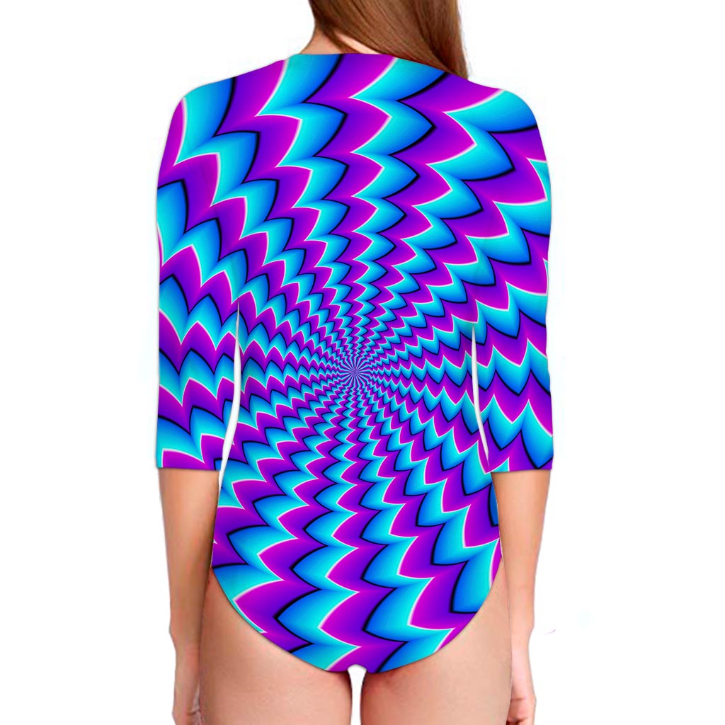 Blue Dizzy Moving Optical Illusion Long Sleeve Swimsuit