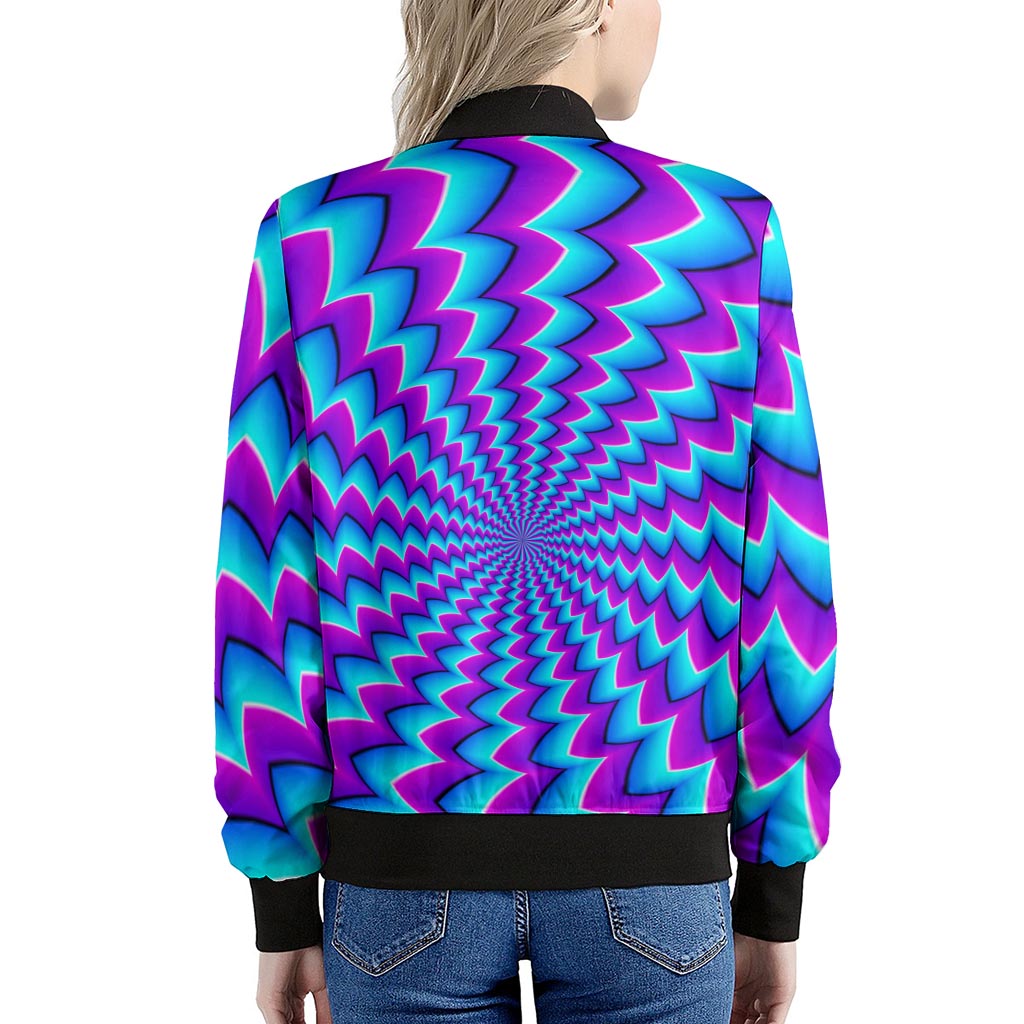 Blue Dizzy Moving Optical Illusion Women's Bomber Jacket