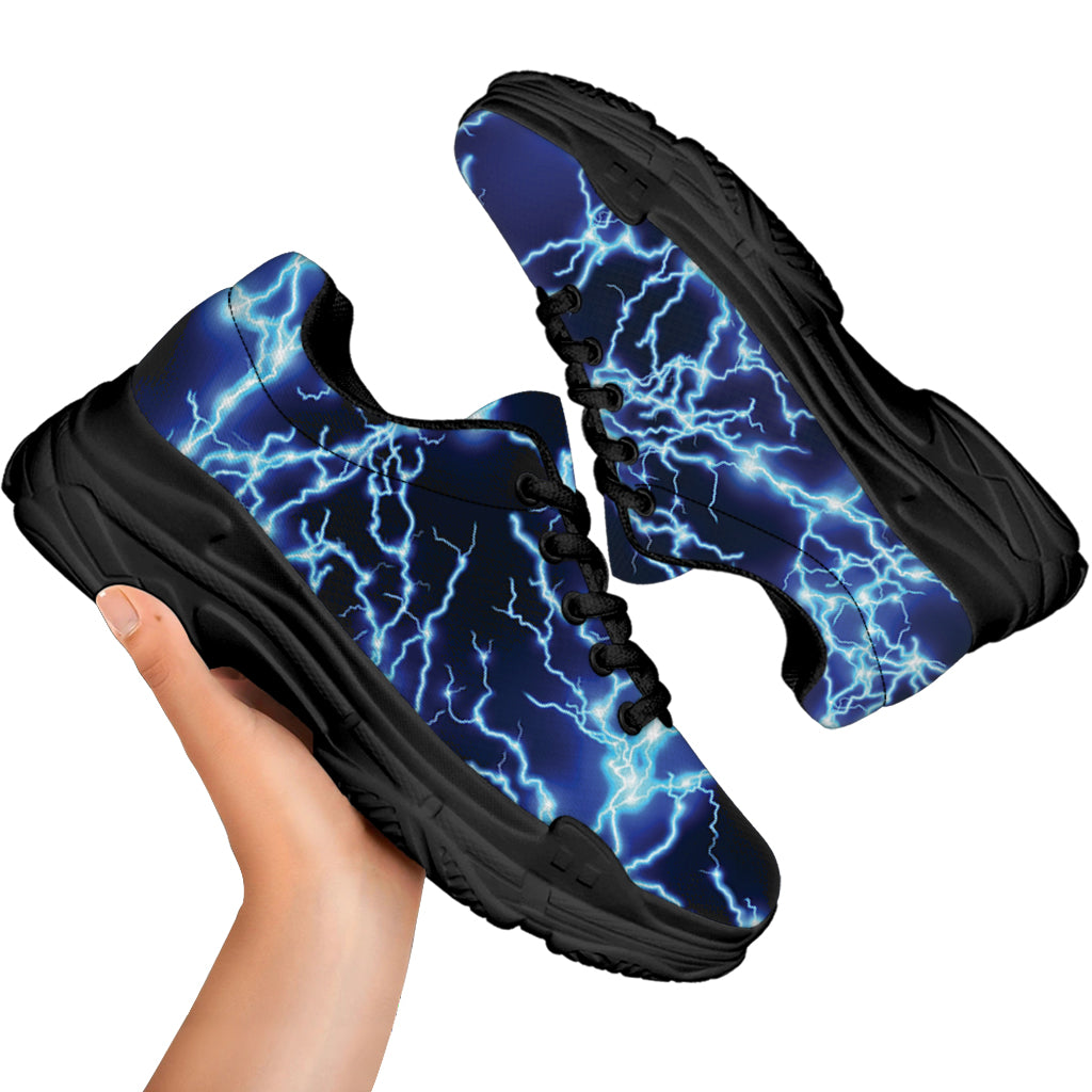 Blue Electric Lightning Print Black Chunky Shoes
