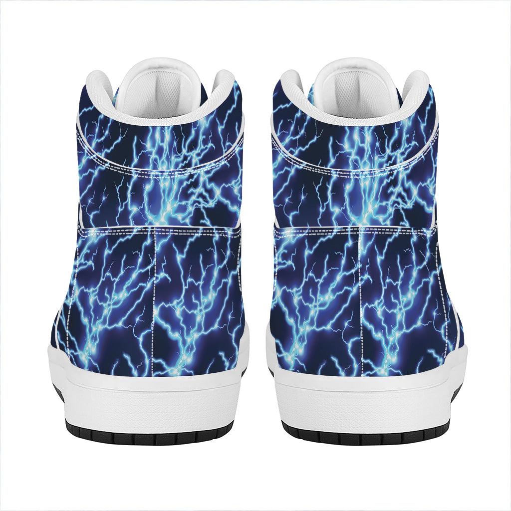 Blue Electric Lightning Print High Top Leather Sneakers
