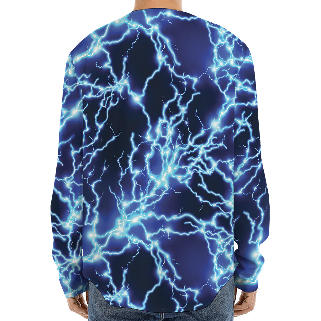 Blue Electric Lightning Print Long Sleeve Baseball Jersey