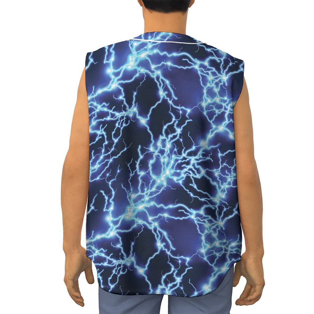 Blue Electric Lightning Print Sleeveless Baseball Jersey