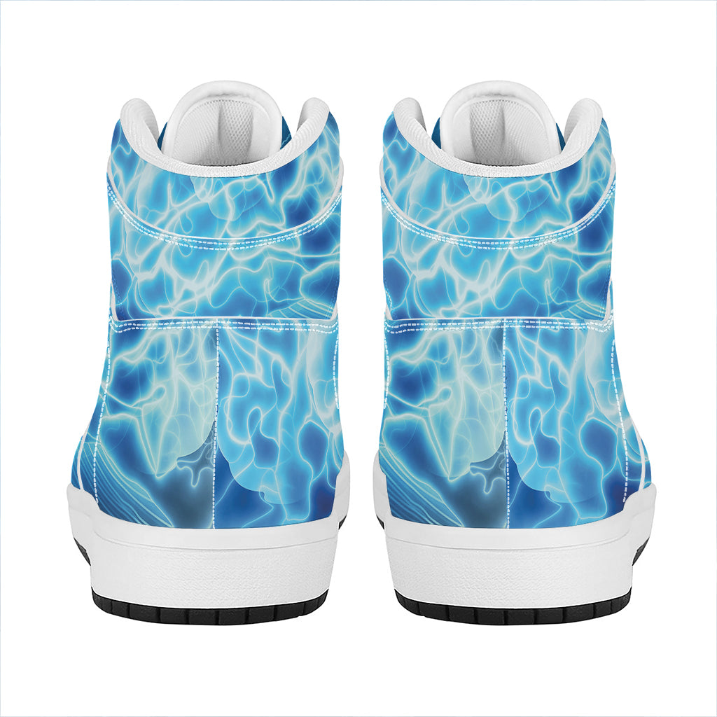 Blue Electrical Brain Activity Print High Top Leather Sneakers