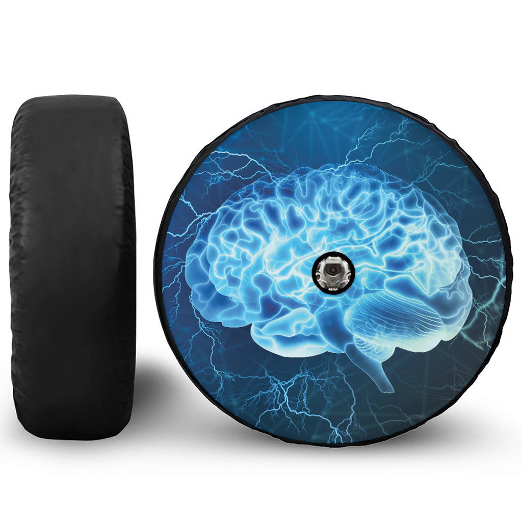 Blue Electrical Brain Activity Print Tire Cover With Camera Hole