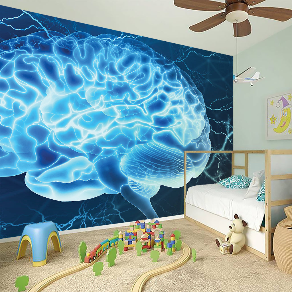 Blue Electrical Brain Activity Print Wall Sticker