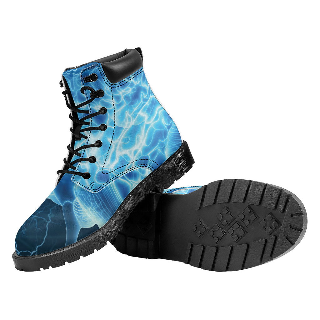 Blue Electrical Brain Activity Print Work Boots