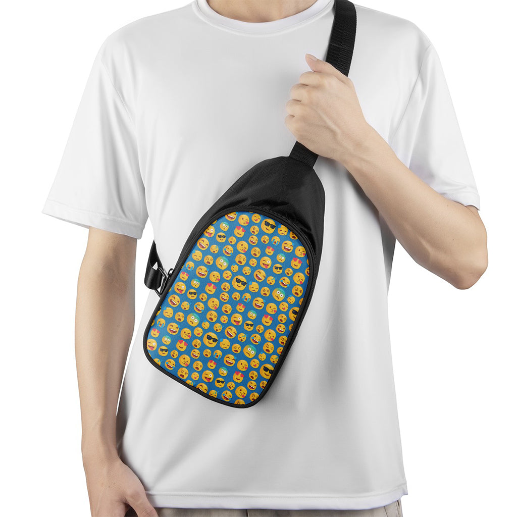 Blue Emoji Pattern Print Chest Bag