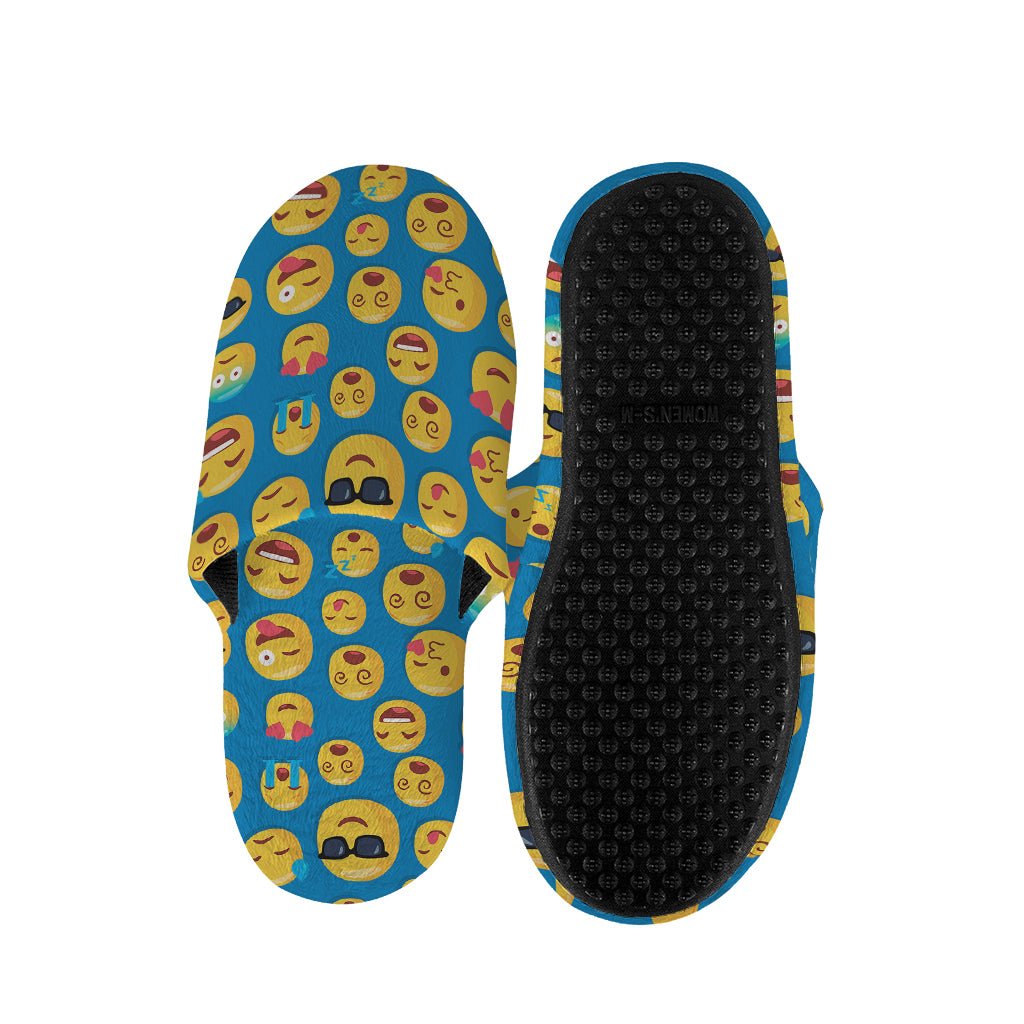 Blue Emoji Pattern Print Slippers
