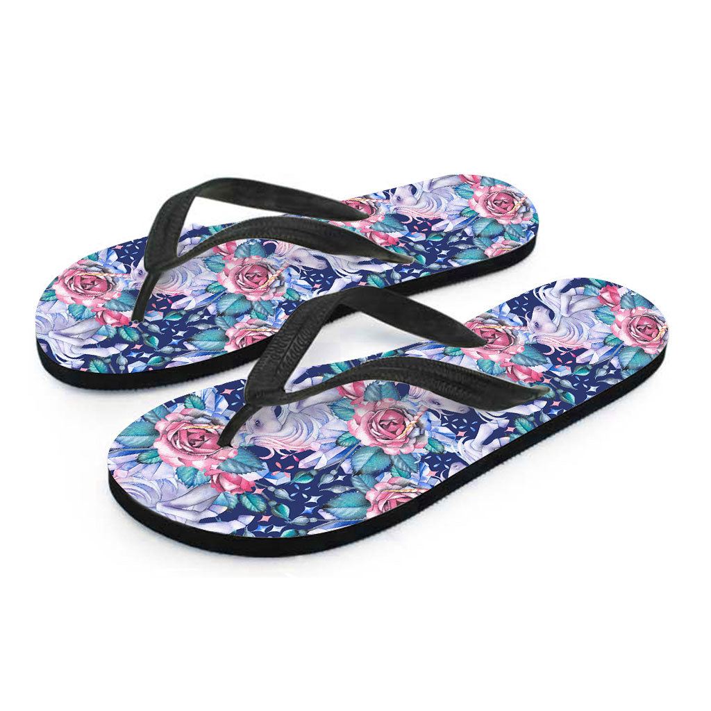 Blue Fairy Rose Unicorn Pattern Print Flip Flops