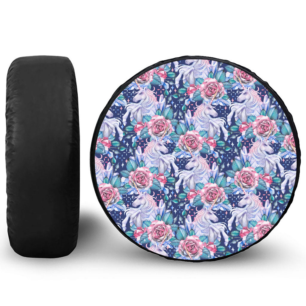 Blue Fairy Rose Unicorn Pattern Print Tire Cover