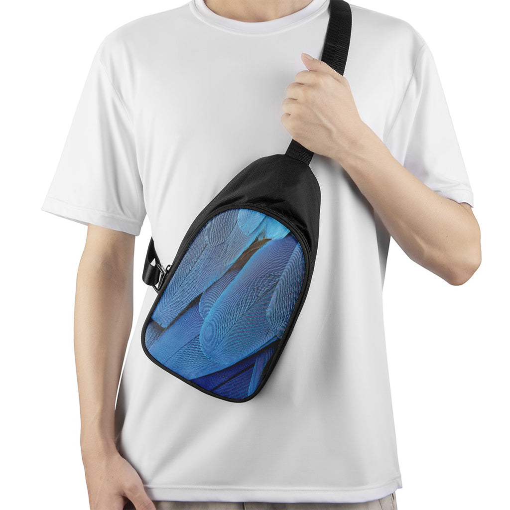 Blue Feather Print Chest Bag