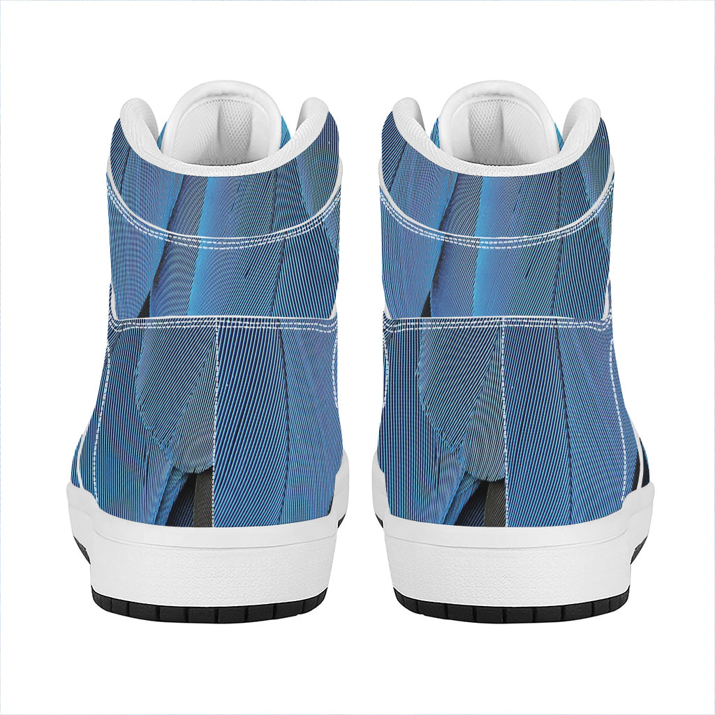 Blue Feather Print High Top Leather Sneakers