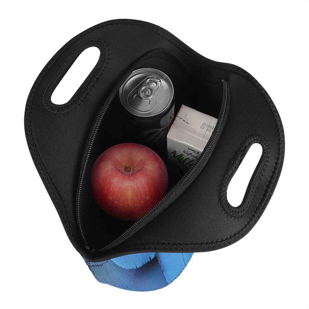 Blue Feather Print Neoprene Lunch Bag
