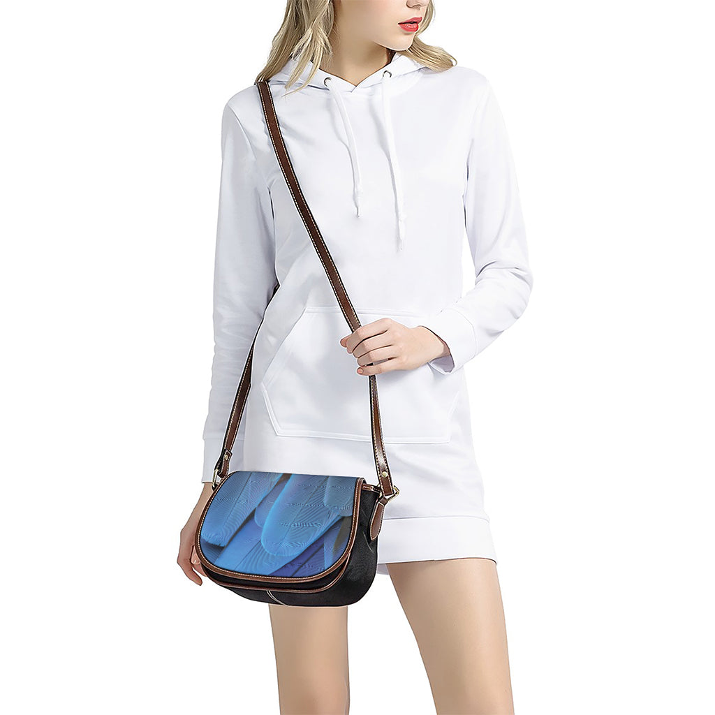Blue Feather Print Saddle Bag