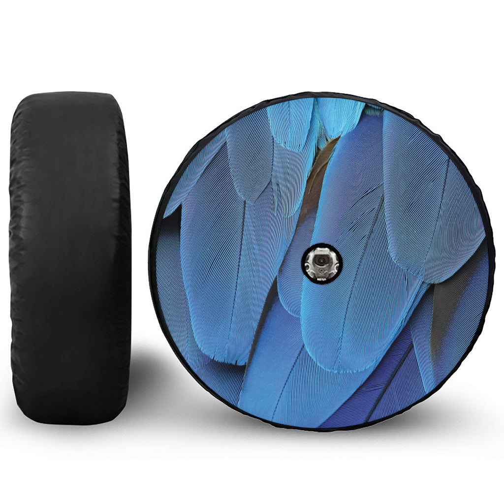 Blue Feather Print Tire Cover With Camera Hole