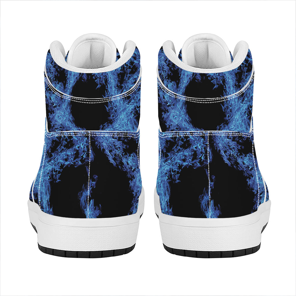 Blue Flame Pentagram Print High Top Leather Sneakers