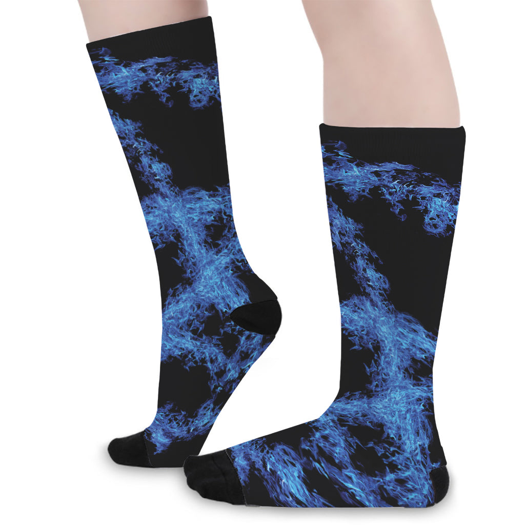 Blue Flame Pentagram Print Long Socks