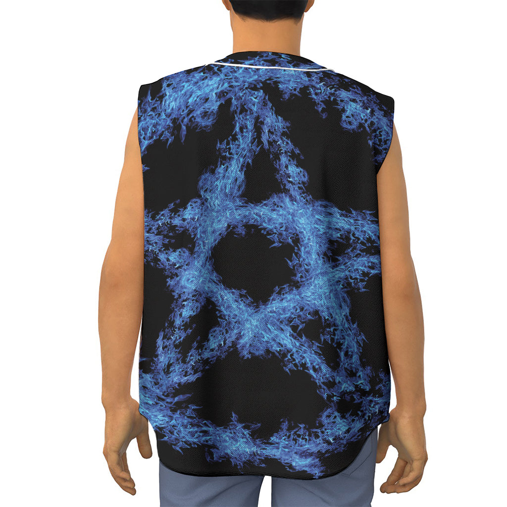 Blue Flame Pentagram Print Sleeveless Baseball Jersey