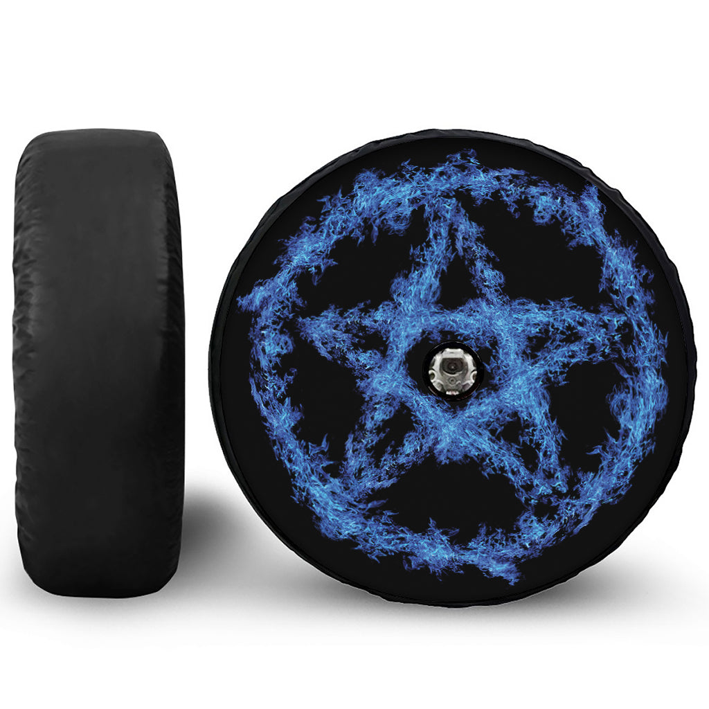 Blue Flame Pentagram Print Tire Cover With Camera Hole
