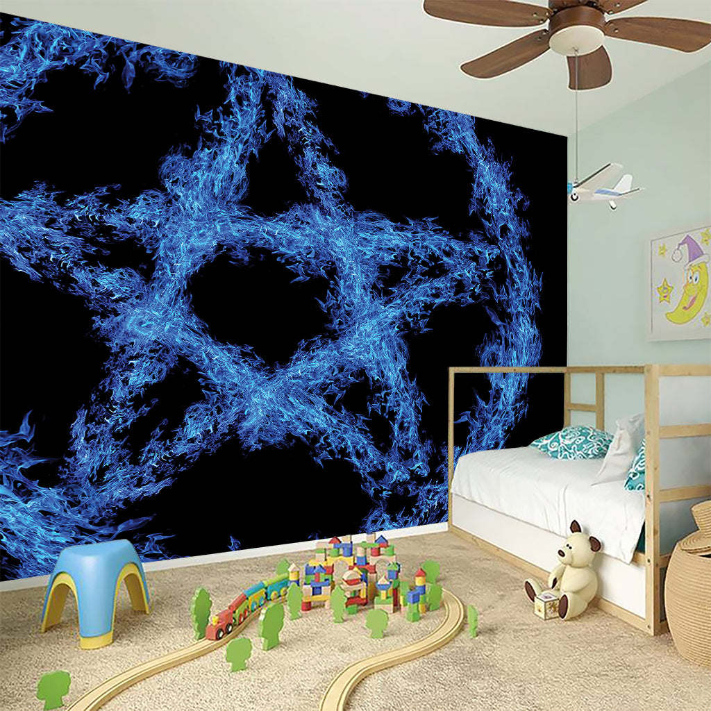 Blue Flame Pentagram Print Wall Sticker