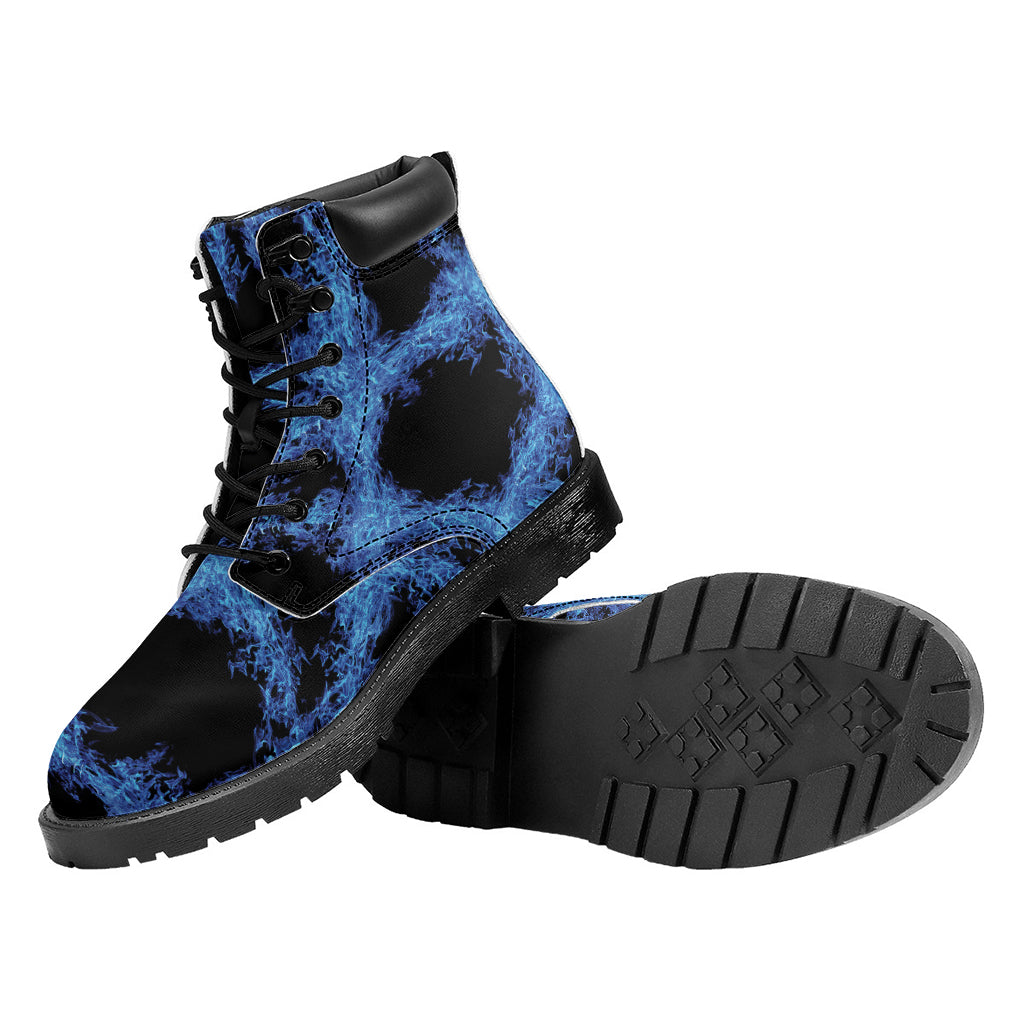 Blue Flame Pentagram Print Work Boots