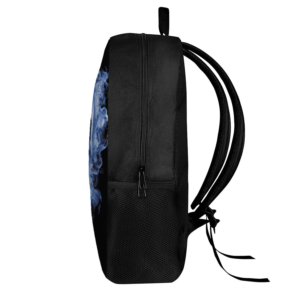 Blue Flaming Skull Print 17 Inch Backpack