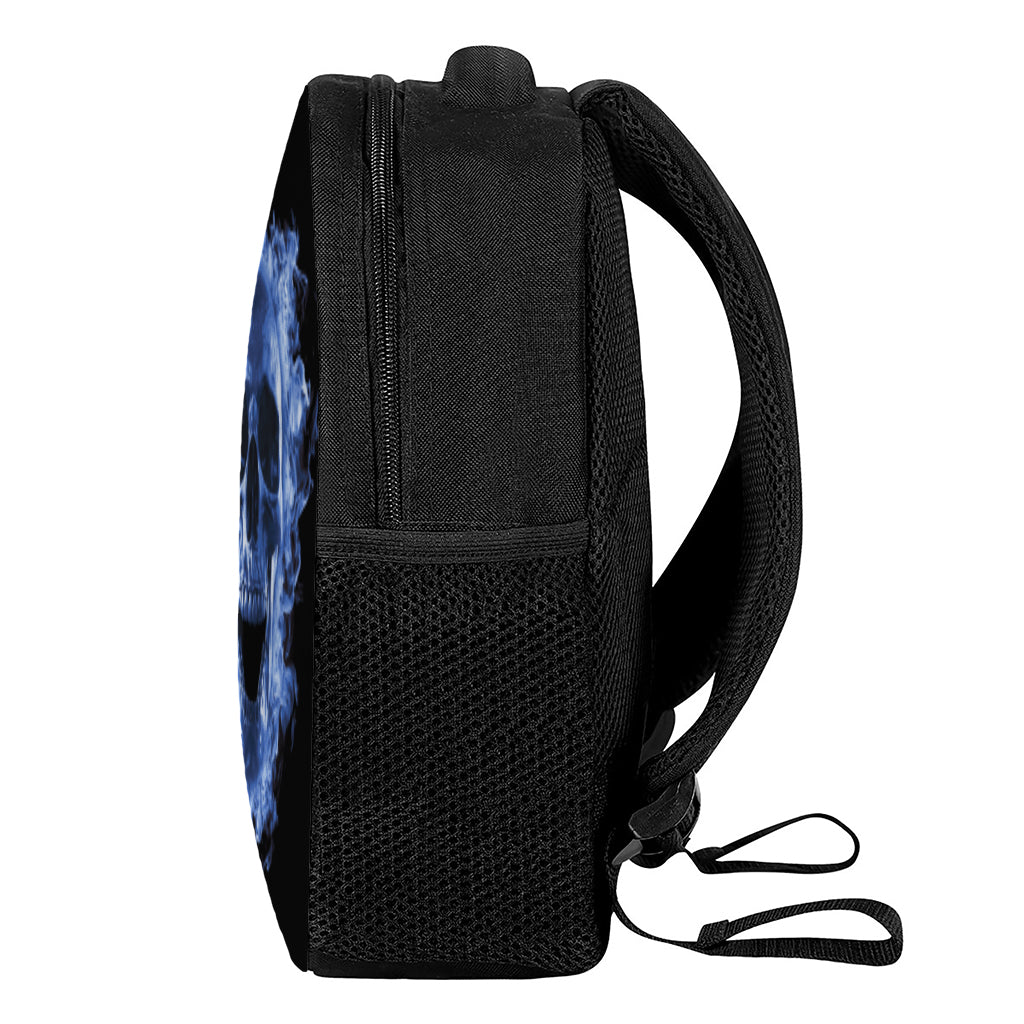 Blue Flaming Skull Print Casual Backpack