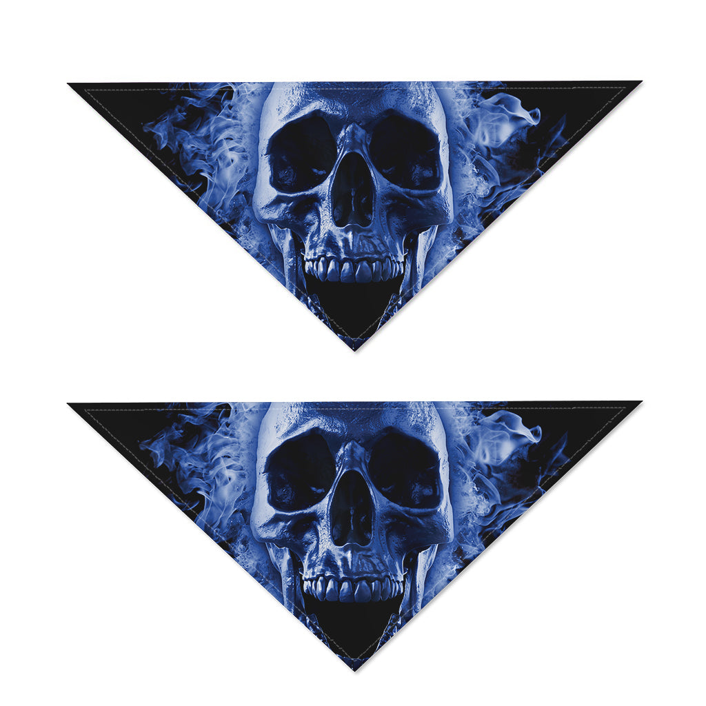 Blue Flaming Skull Print Dog Bandana