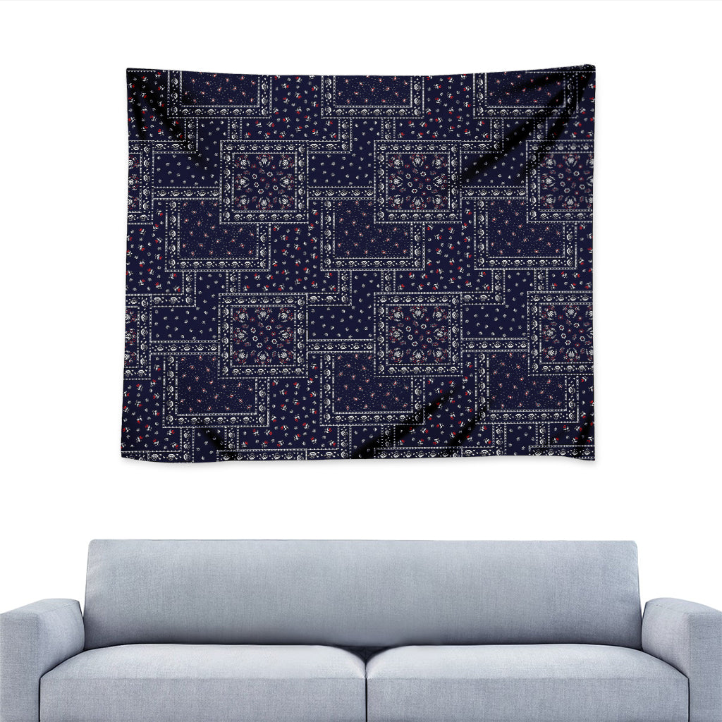 Blue Floral Patchwork Pattern Print Tapestry