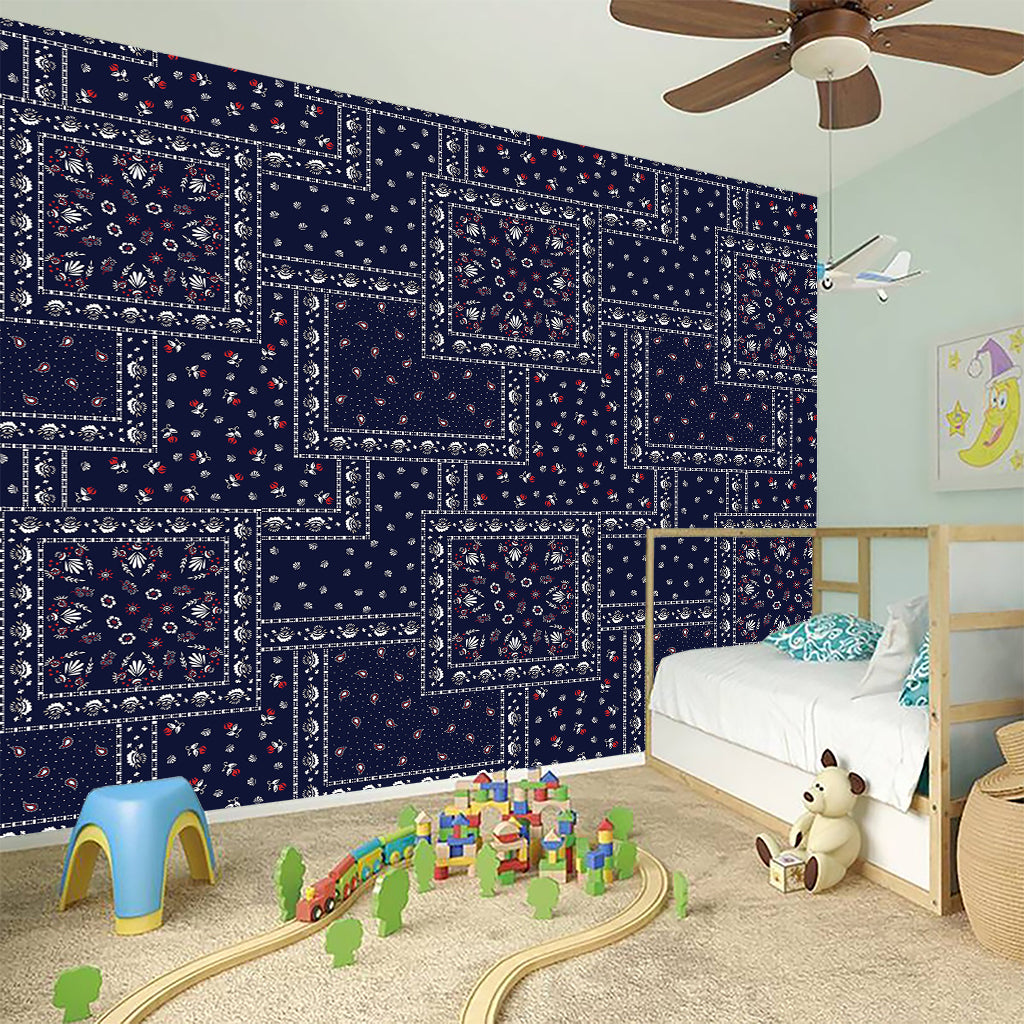 Blue Floral Patchwork Pattern Print Wall Sticker