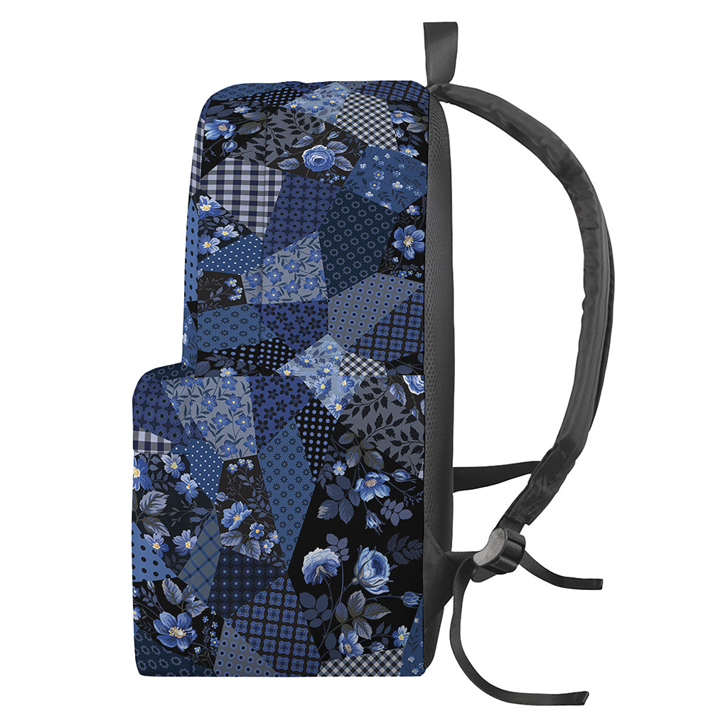 Blue Flower Patchwork Pattern Print Backpack