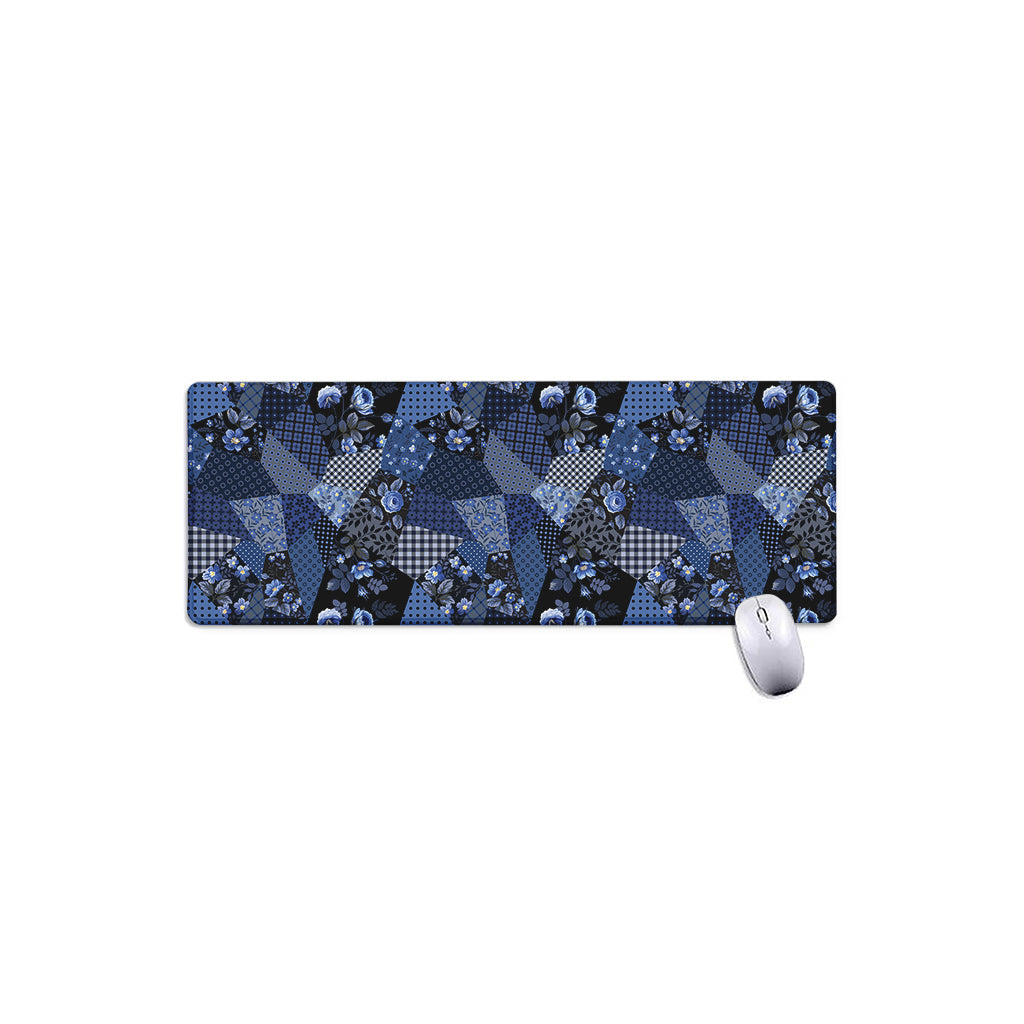 Blue Flower Patchwork Pattern Print Extended Mouse Pad