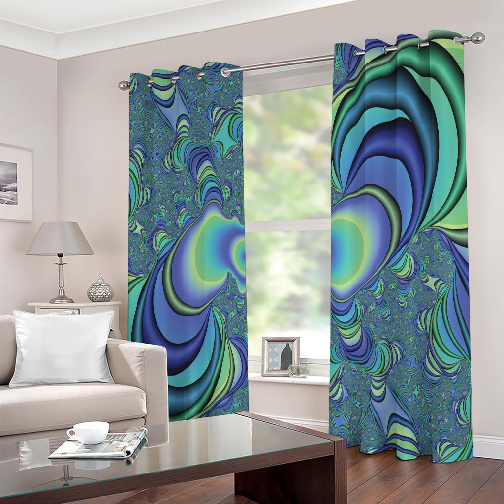 Blue Fractal Print Extra Wide Grommet Curtains