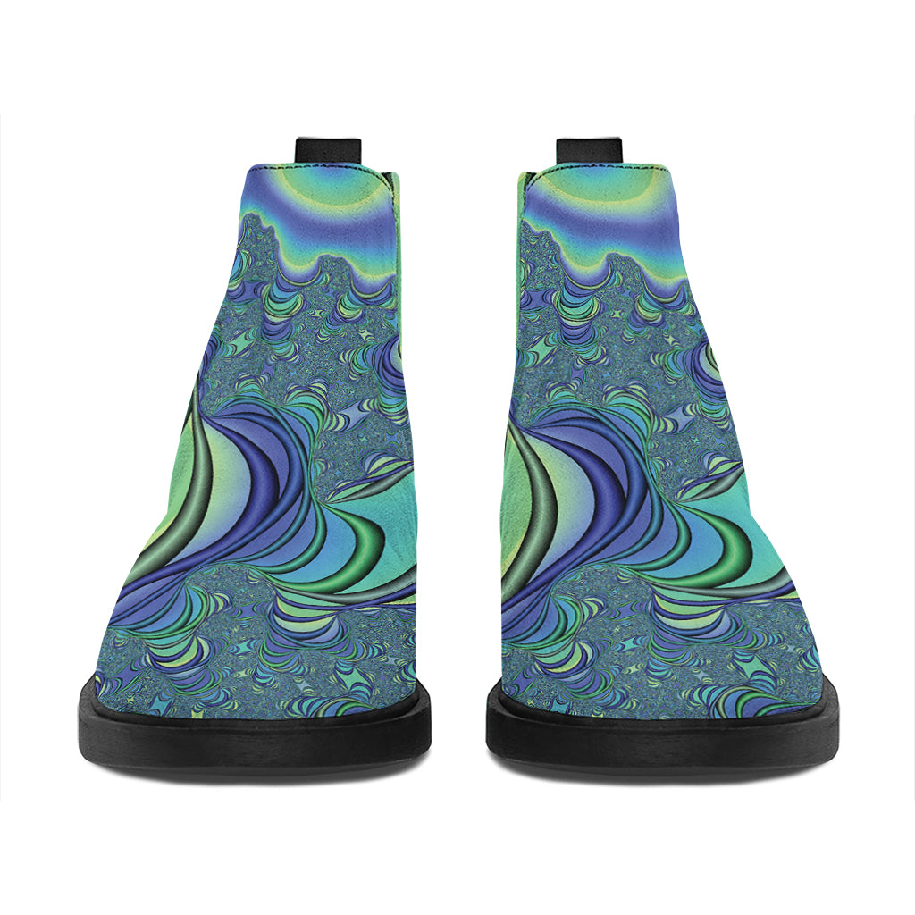 Blue Fractal Print Flat Ankle Boots