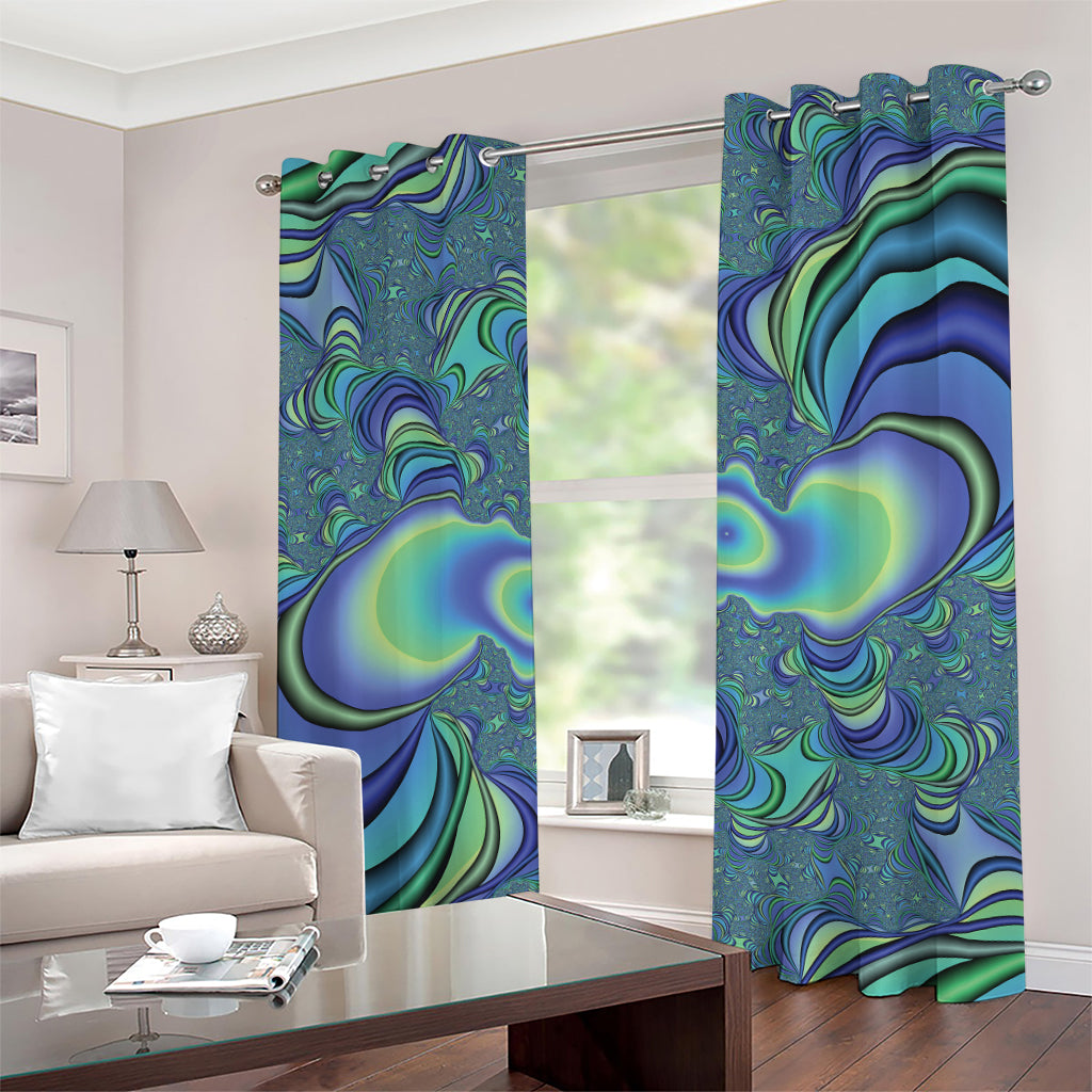 Blue Fractal Print Grommet Curtains