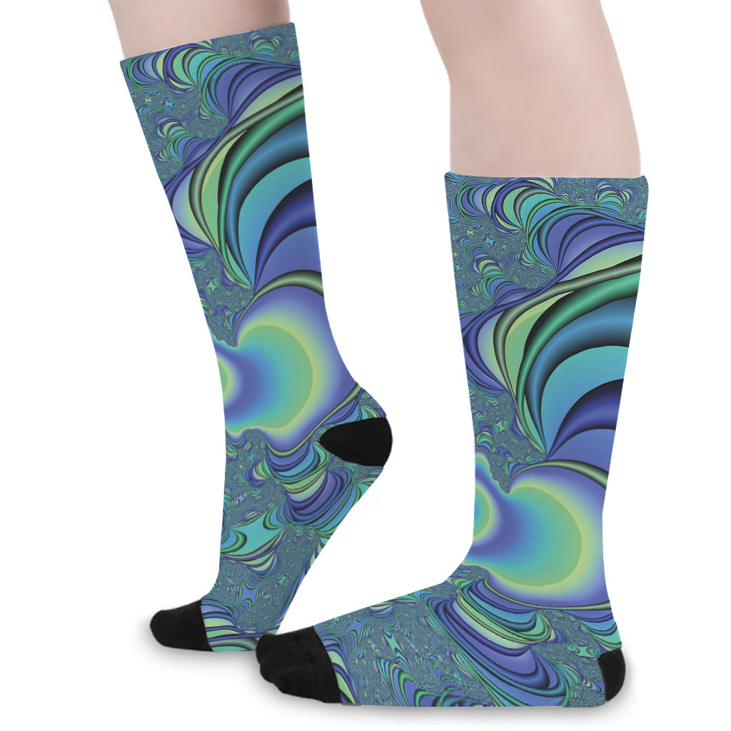 Blue Fractal Print Long Socks