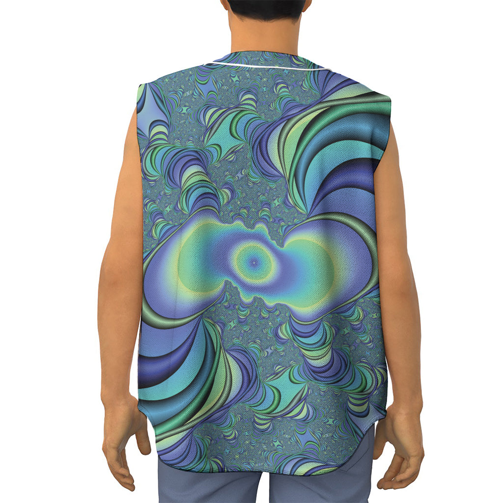Blue Fractal Print Sleeveless Baseball Jersey