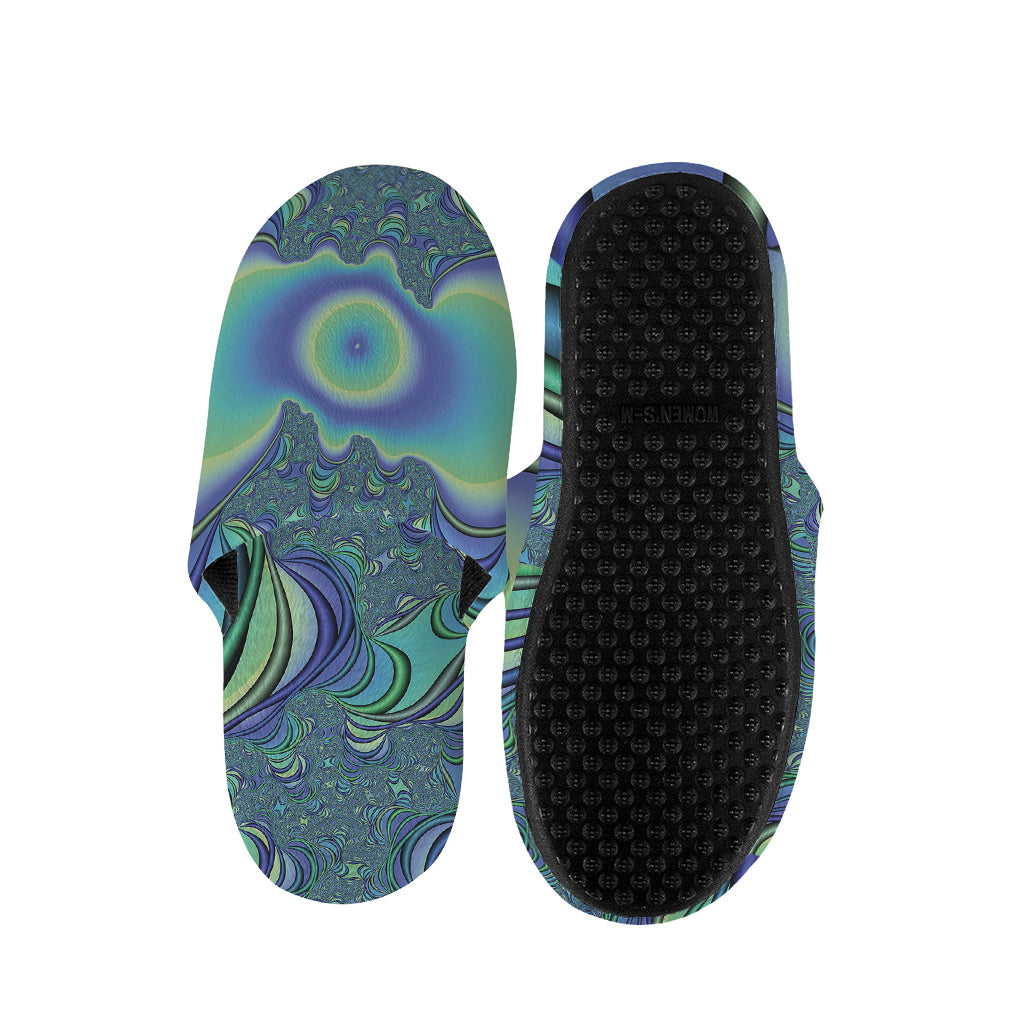 Blue Fractal Print Slippers