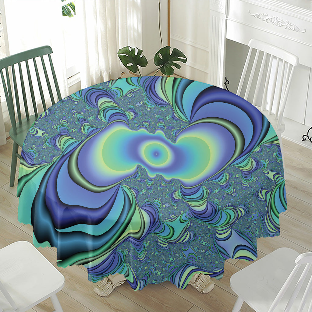 Blue Fractal Print Waterproof Round Tablecloth