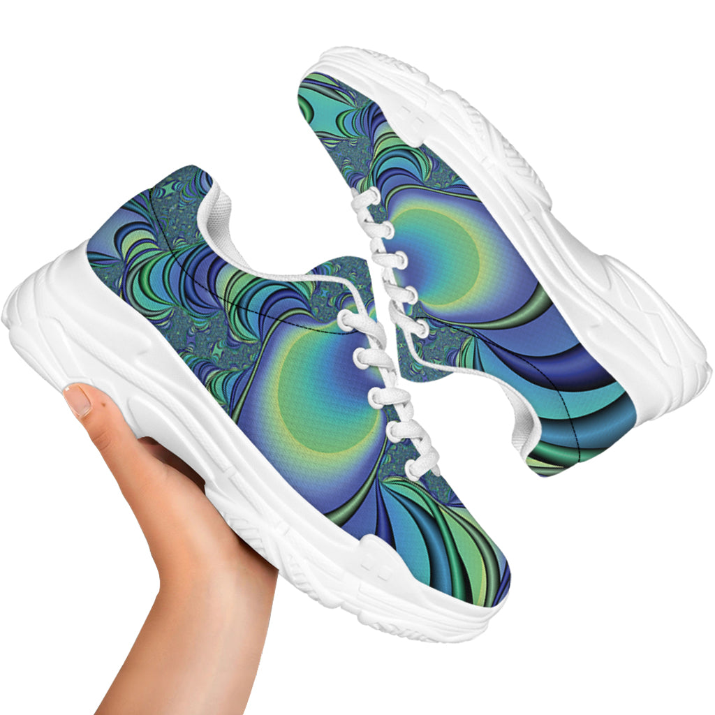 Blue Fractal Print White Chunky Shoes