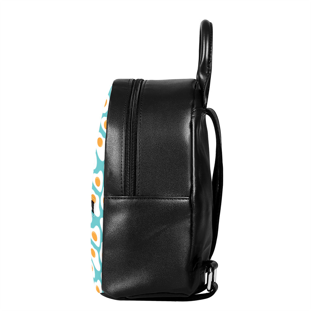 Blue Fried Eggs Pattern Print Leather Backpack