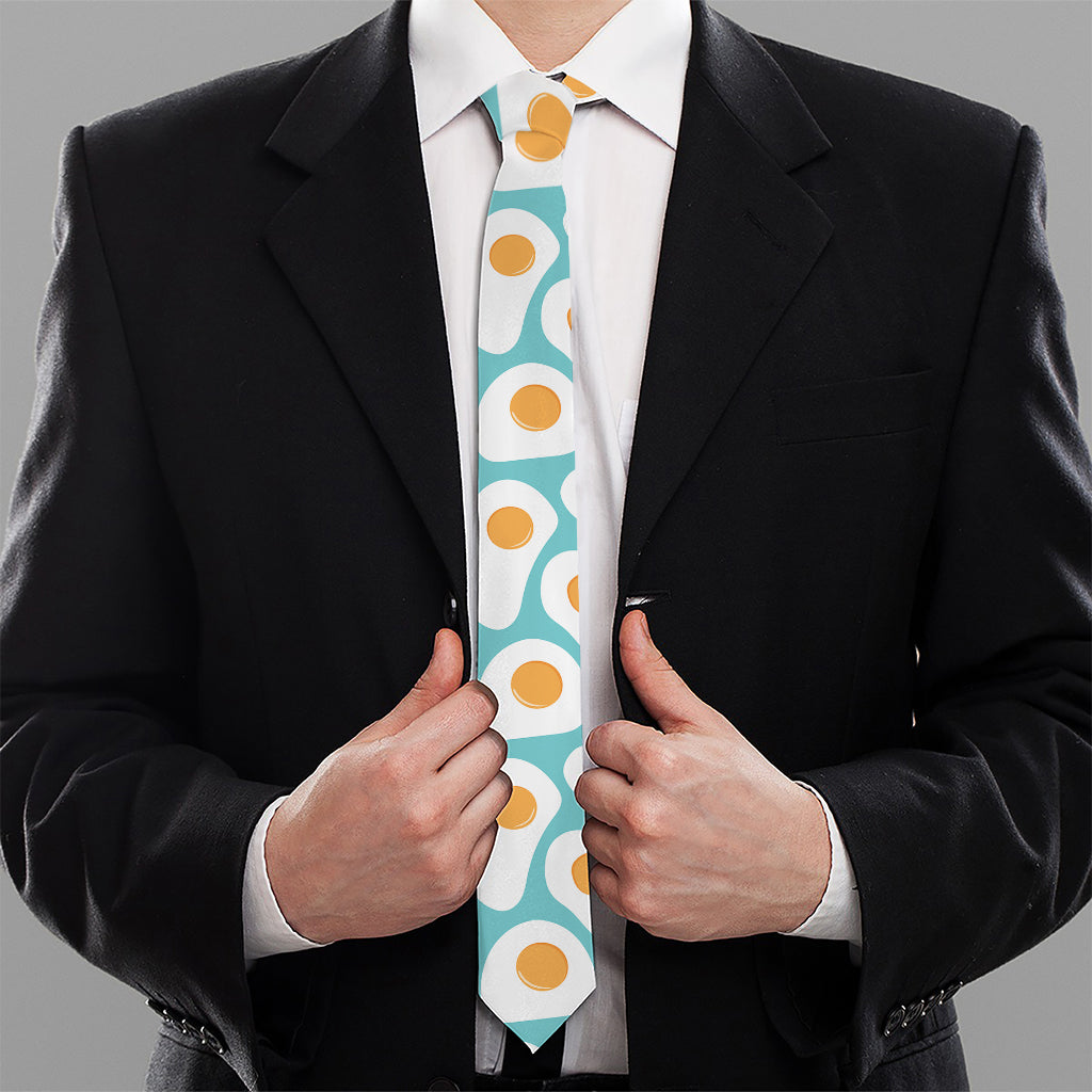 Blue Fried Eggs Pattern Print Necktie