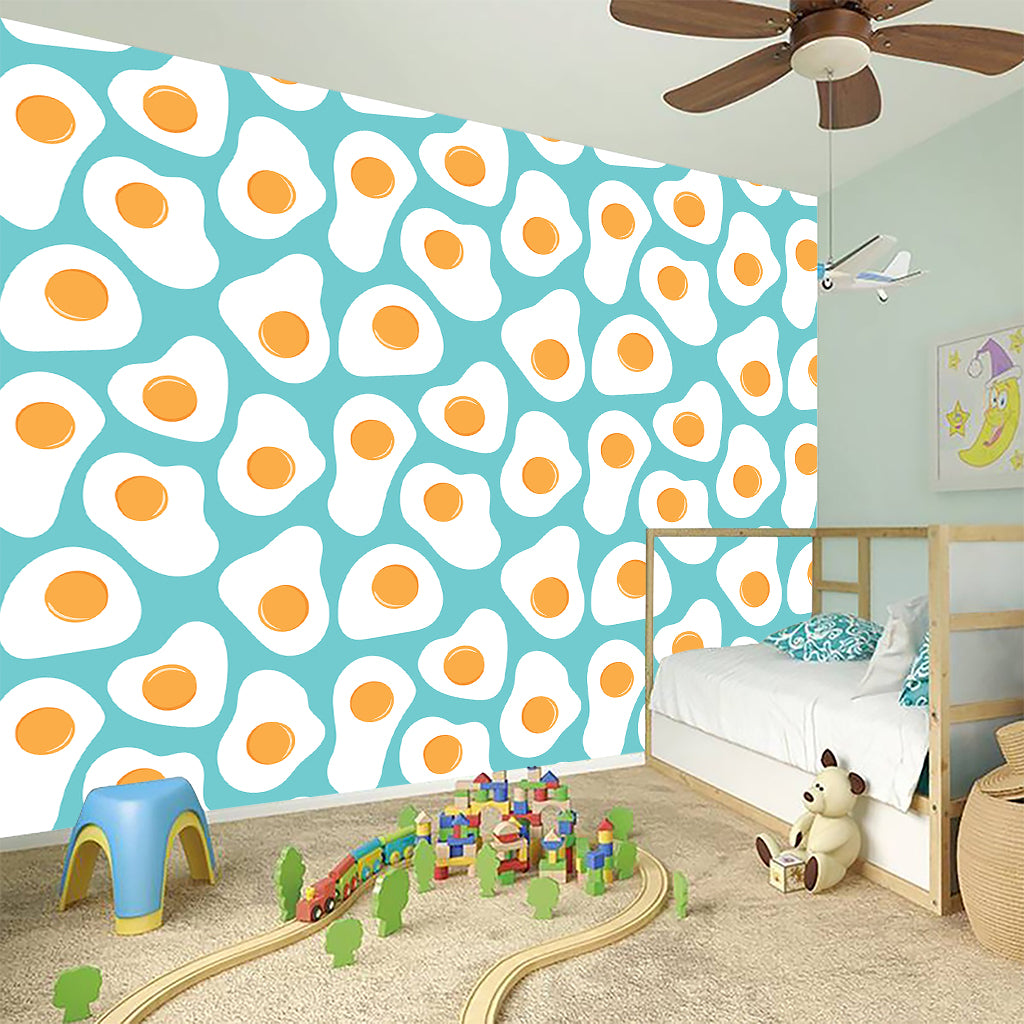 Blue Fried Eggs Pattern Print Wall Sticker