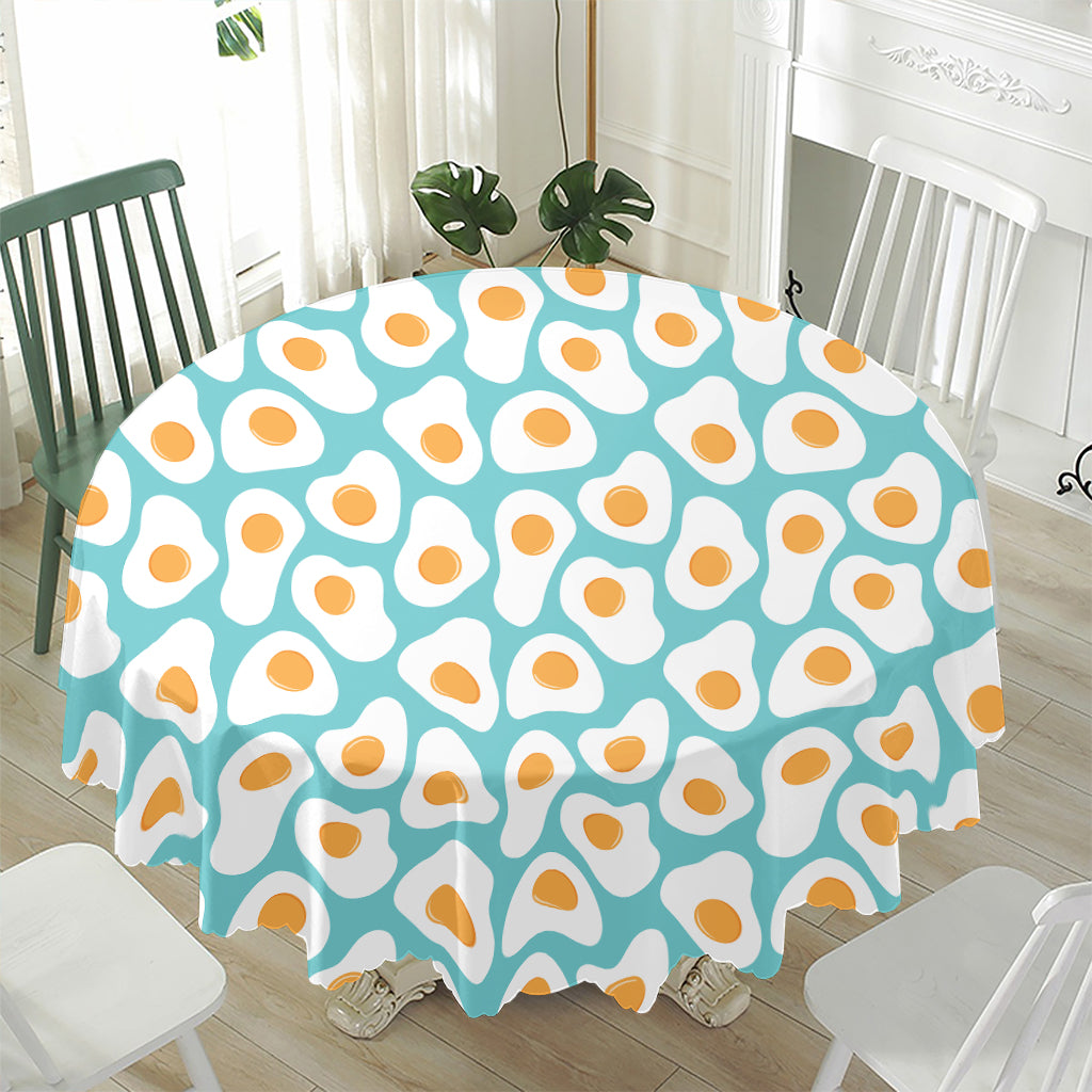 Blue Fried Eggs Pattern Print Waterproof Round Tablecloth