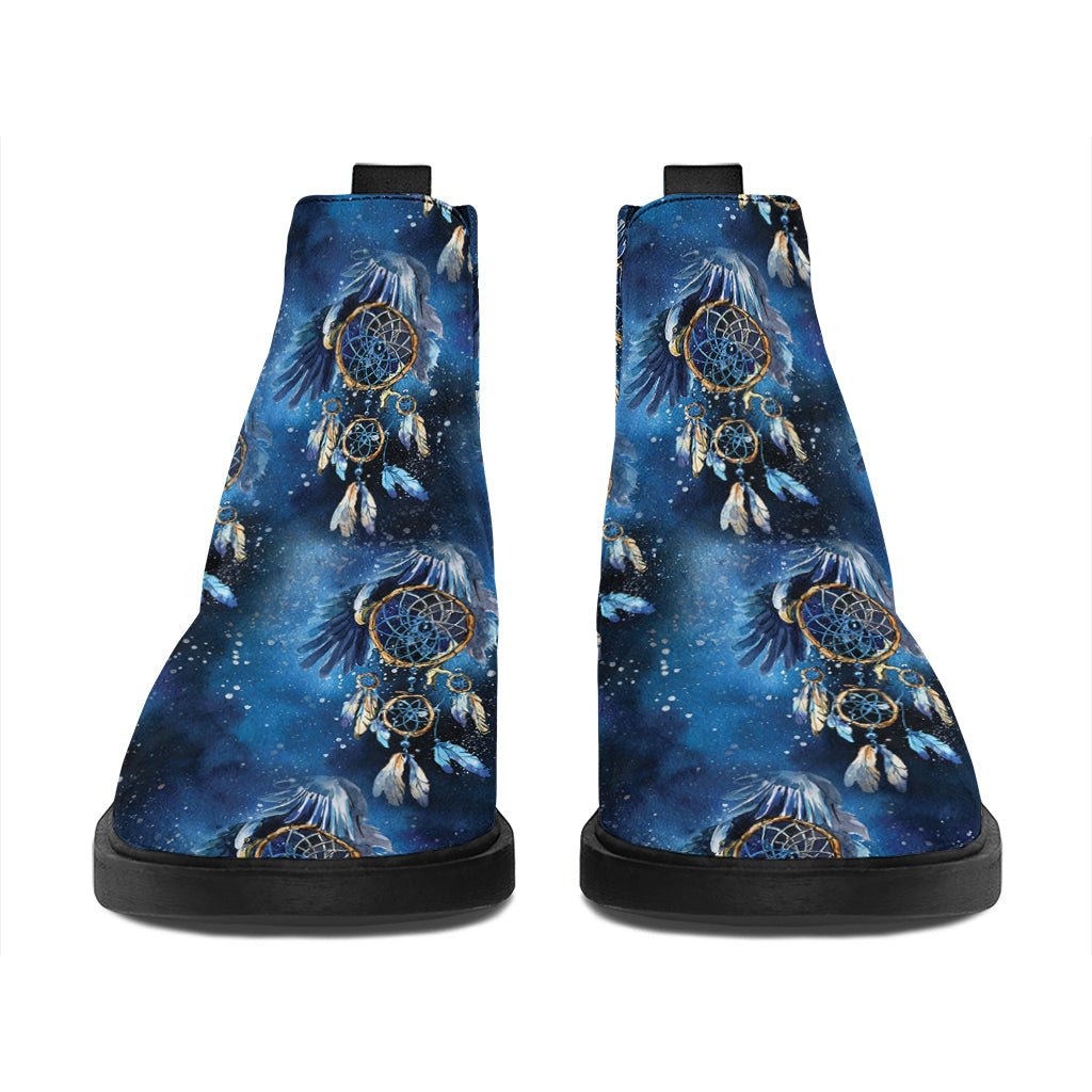 Blue Galaxy Dream Catcher Pattern Print Flat Ankle Boots