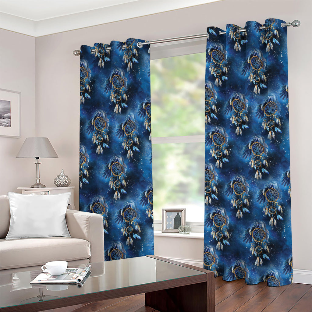 Blue Galaxy Dream Catcher Pattern Print Grommet Curtains