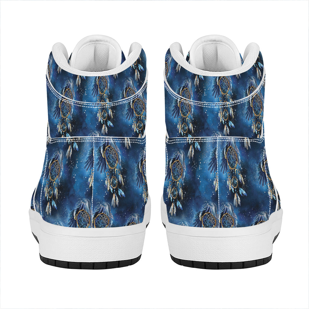 Blue Galaxy Dream Catcher Pattern Print High Top Leather Sneakers
