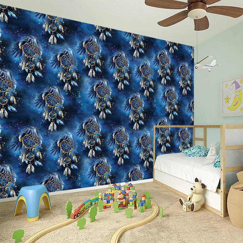 Blue Galaxy Dream Catcher Pattern Print Wall Sticker