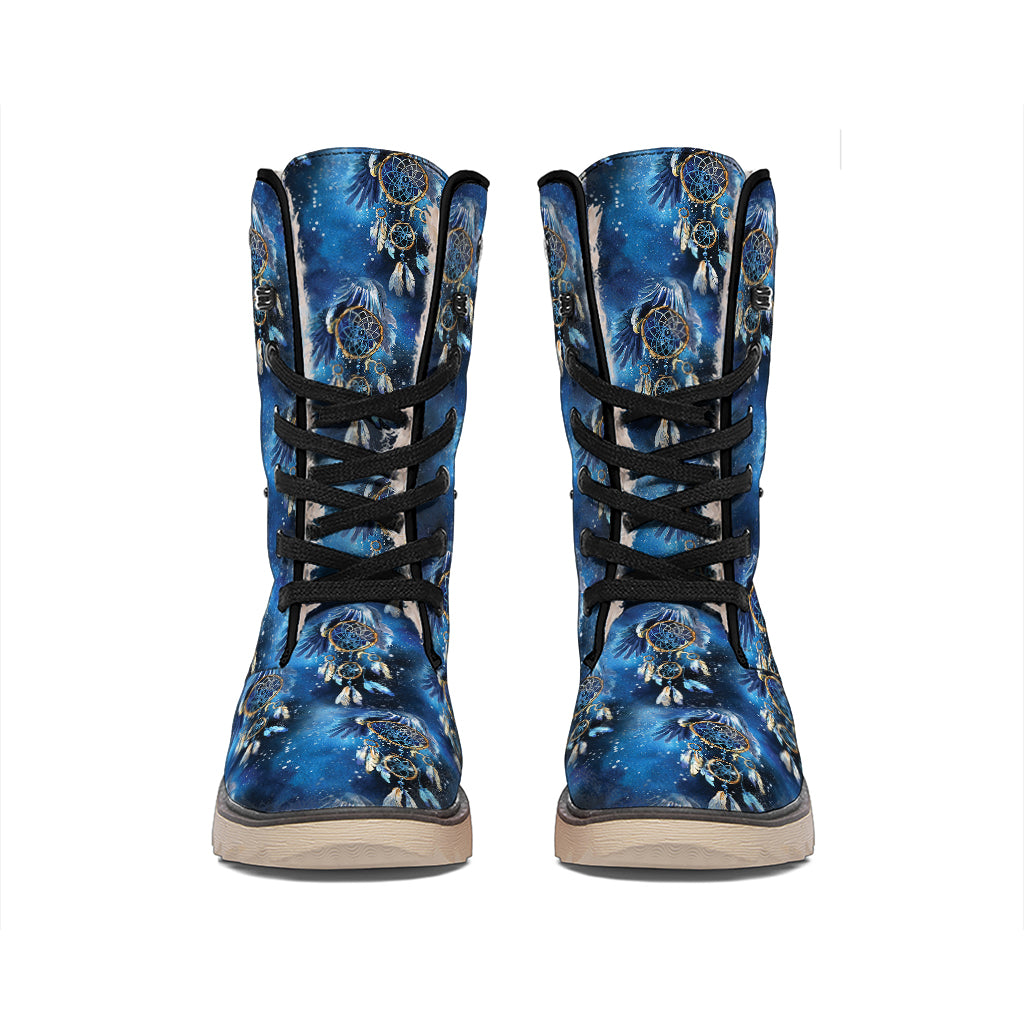 Blue Galaxy Dream Catcher Pattern Print Winter Boots